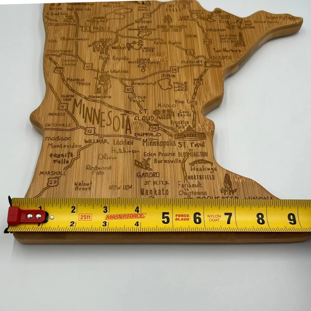 Totally Bamboo Minnesota State Map Cutting Board Unisex Medium Brown NWOT